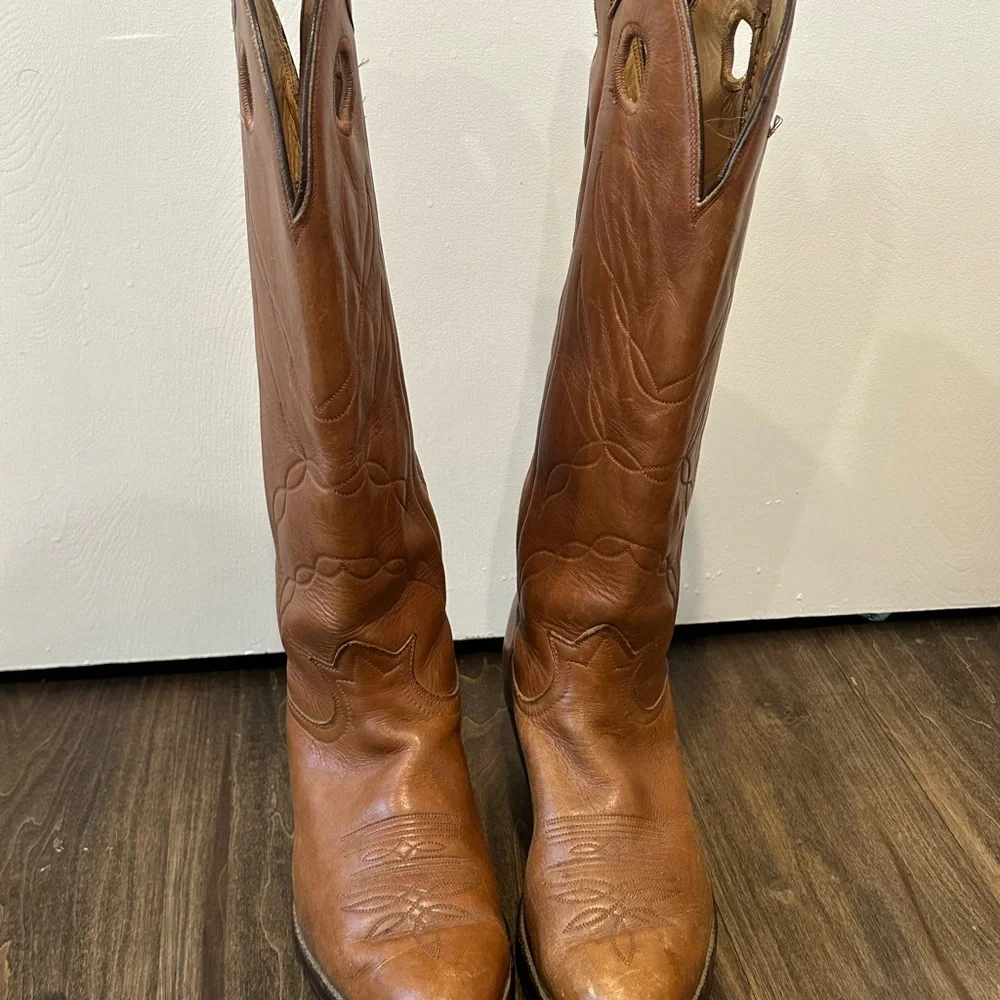 Tony Lama Western Cowboy Buckaroo 5089 Boots Mens 10.5 D Tall Brown Leather - Picture 3 of 7